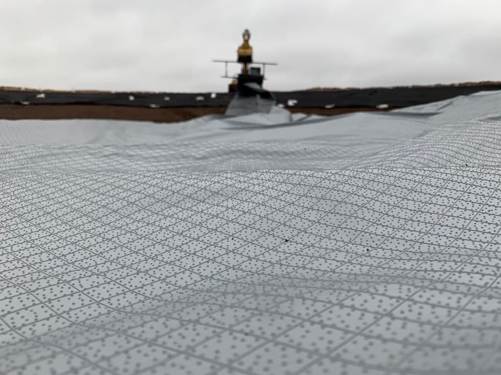 Close-up of an installed pond liner